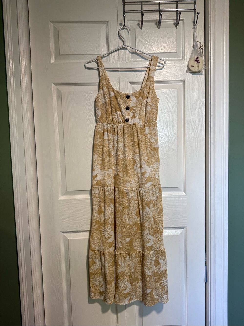 Tan and White Floral Midi Dress